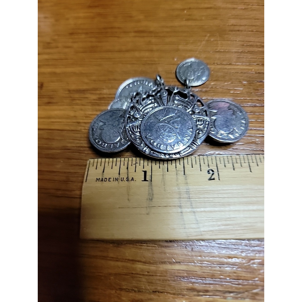 Vintage Panama Balboa Coin Dangle Brooch Silver Tone Souvenir Boho - Picture 7 of 7
